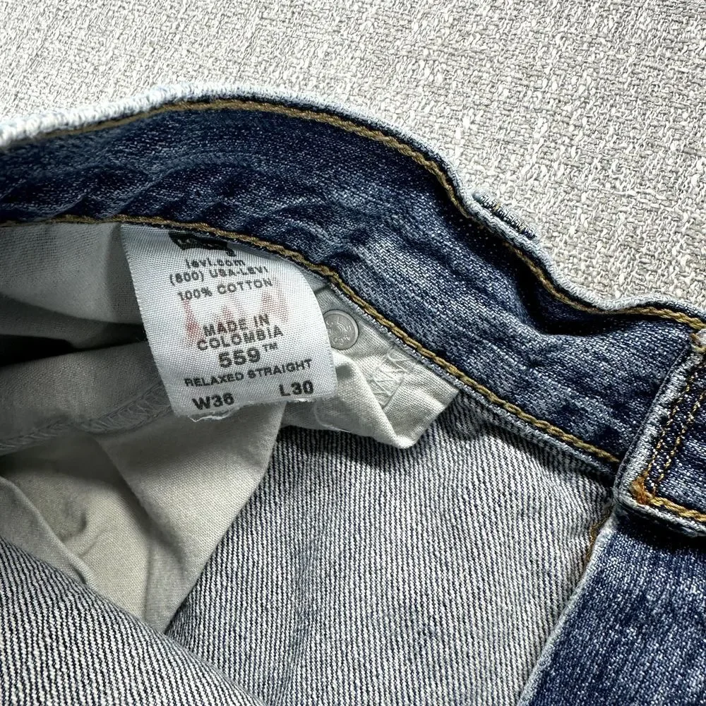 Levis 559 Jeans Mens 36x30 Blue Relaxed‎ Straight Denim Light Wash Workwear